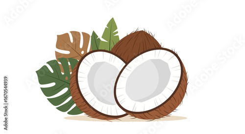 Refreshing Coconuts Pairings With Tropical Leaves And Healthy Summer Vibes Design