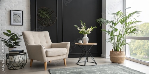 Beige Armchair in Modern Li...