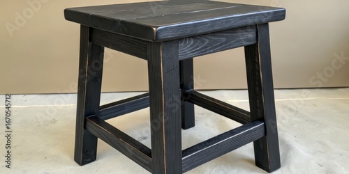 Black Wooden Stool Rustic F...