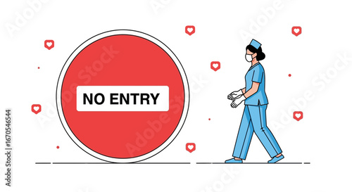 Restricted Zone Healthcare Worker Following Safety Protocols During Outbreak Emergency