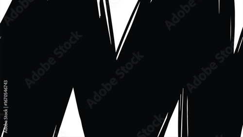 Abstract black background with large bold white graphic elements resembling letters or silhouettes. Strong contrast design with modern artistic style.