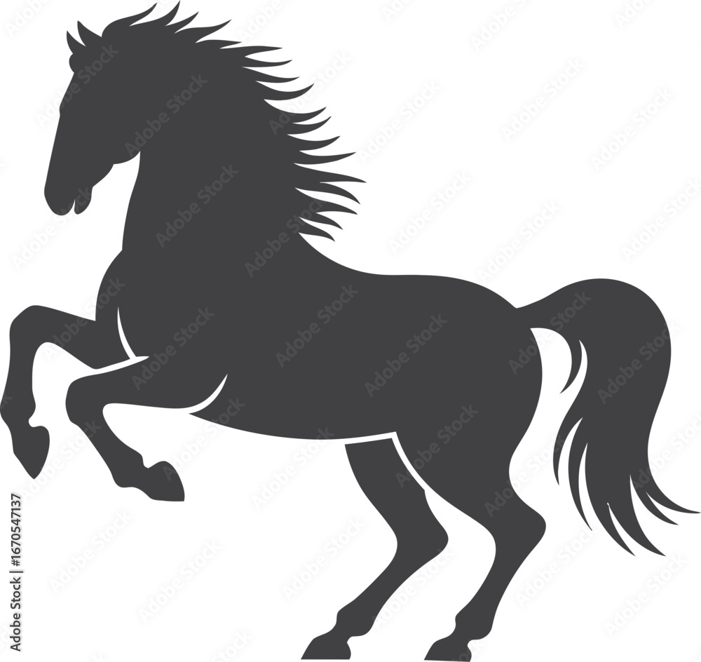 Obraz premium Silhouette of a powerful horse rearing up on its hind legs