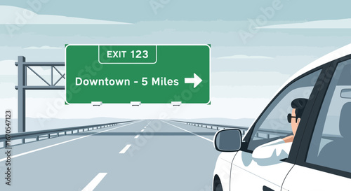Road Trip To Downtown Exit Illustration Suitable For Advertising Purposes