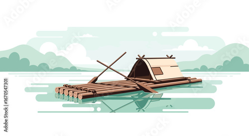 Serene River Journey Aboard A Floating Cabin In Tranquil Waterscape