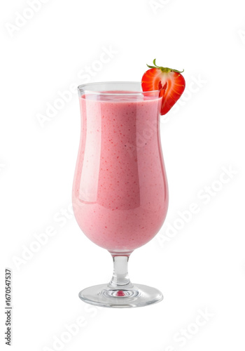 Wallpaper Mural thick, vibrant pink strawberry banana smoothie in stemless glass, garnished with strawberry, isolated on gray studio background with bright studio lighting, concept for refreshing drinks. Torontodigital.ca