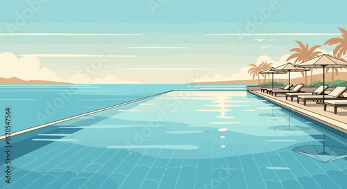 Serene Seaside: An Infinity Pool Oasis With Palm Trees And Loungers