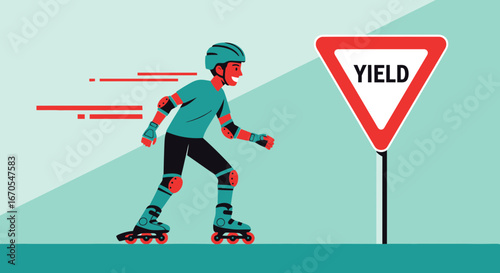 Rollerblading Adventure Requires Observance Of Safety Rules And Yielding Right Away