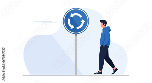 Roundabout Guidance Man: Urban Navigation For Pedestrians In Flat Vector Design