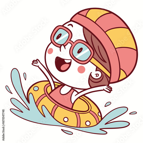 Happy Girl Sliding on Water Tube