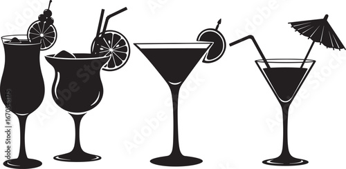 A collection of cocktail glass silhouettes with garnishes