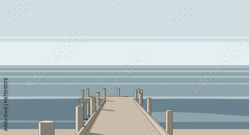 Serene View From The Pier With Minimalist Design On Calm Ocean Day