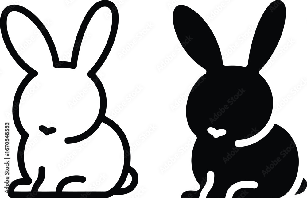 Obraz premium Simple cute black and white bunny rabbit icons