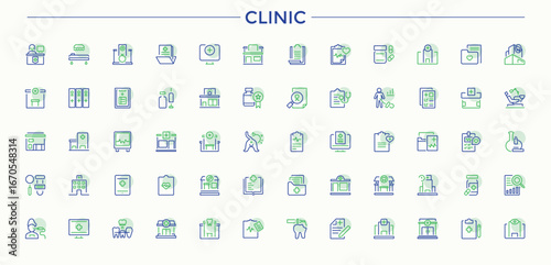 Clinic colorful line icon set. Featuring test, medical, diagnostic, diagnosis, laboratory and more. Minimalist vector collections. Test icon. Vector collections.