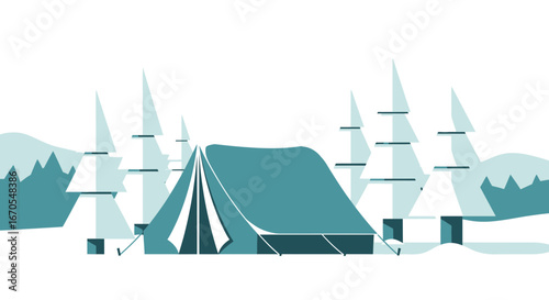 Serene Winter Getaway Camping Adventure Amidst Snowy Pine Forest