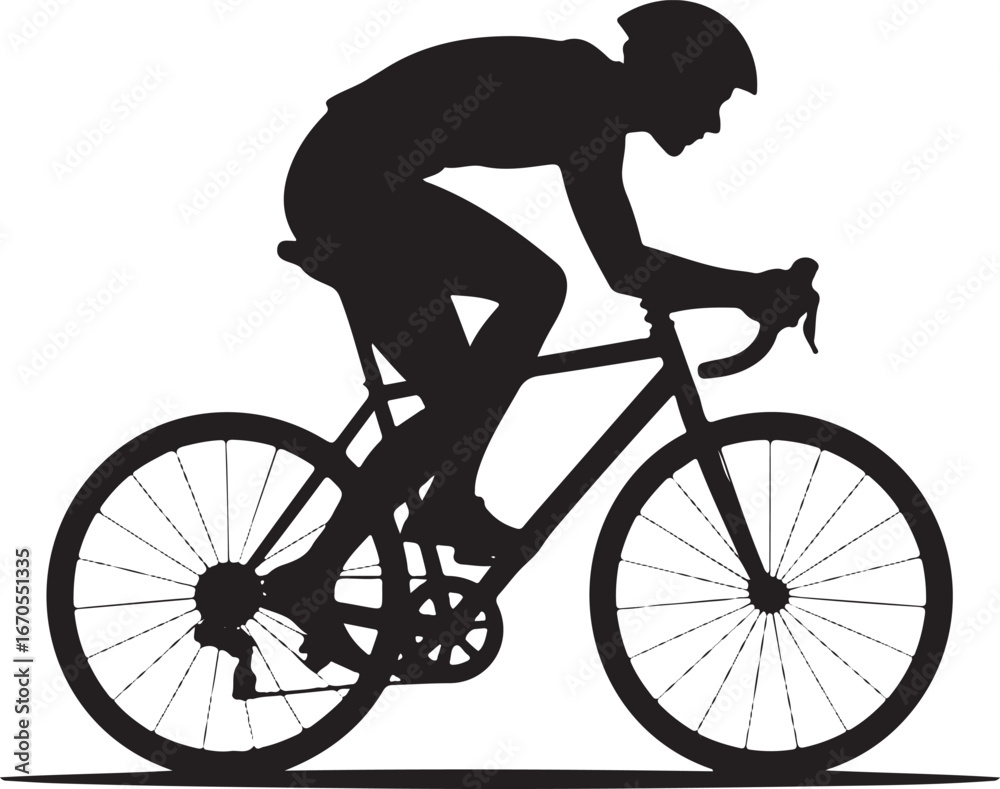 Obraz premium Silhouette Vector of Cyclist Riding Bike on White Background