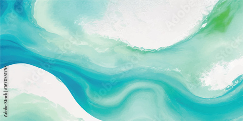 Soft watercolor wave background with pastel blue and green gradients for spa branding and calming design
