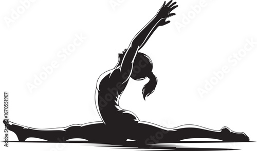 Silhouette Vector of Gymnast Performing a Split on White Background