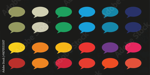 Colorful Speech Bubble Icon Set on Black Background – Vibrant Communication Graphics, Social Media and Chat Interface Symbols for Design, UI, Messaging Apps, and Creative Projects.