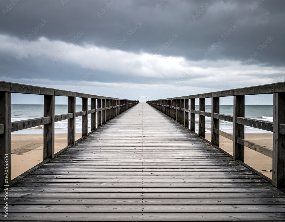 Obraz premium Wooden pier leading to the horizon under a dramatic sky