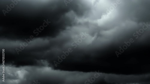 4K time lapse video of grey rainy clouds in film noir style. Grey stormy sky before rain. Vintage cinematic style, drama, thriller, horror. Black and white video in film noir style.