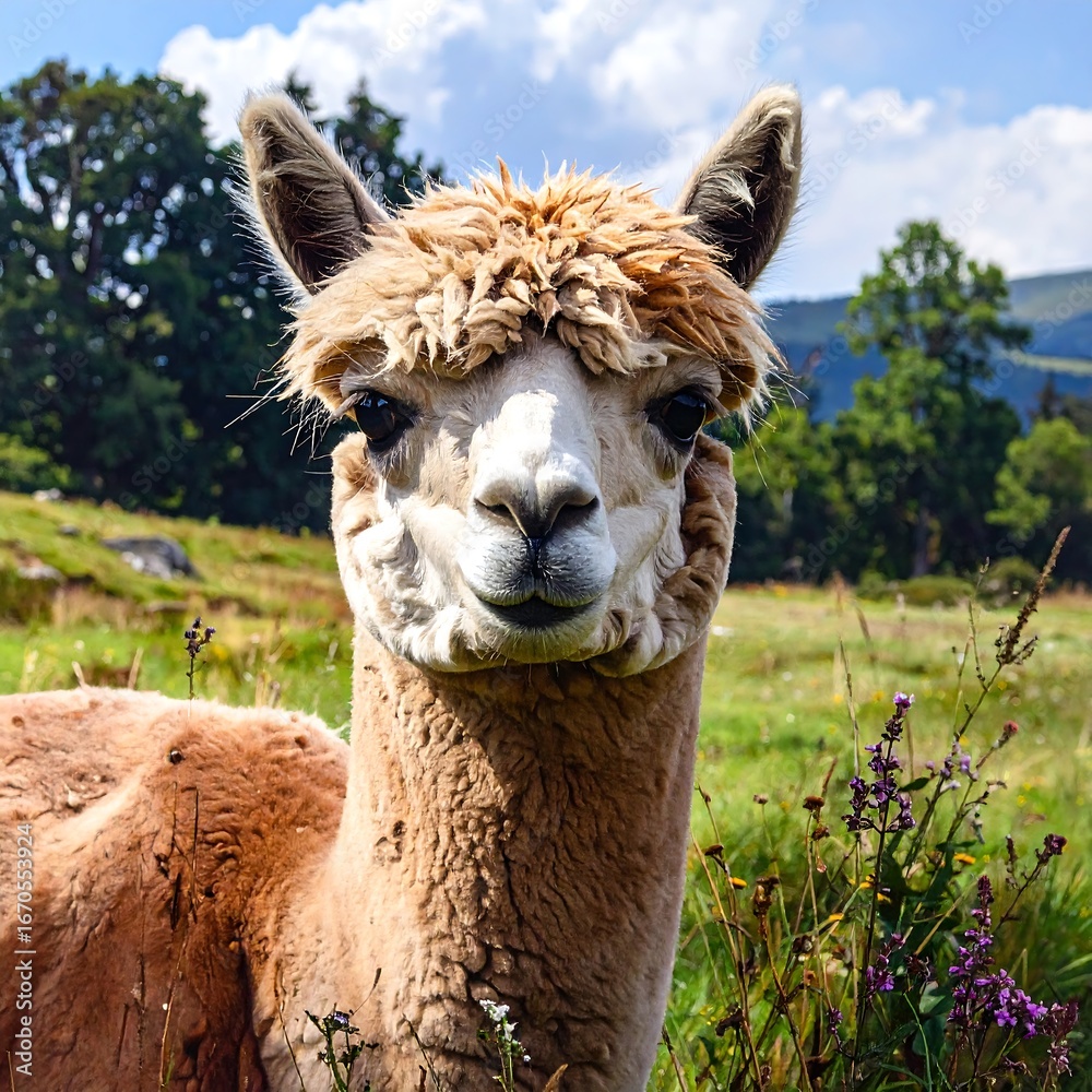 Obraz premium Alpaca in grassy field