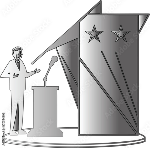  Political Leader Addressing Nation - Podium & Flag Silhouette