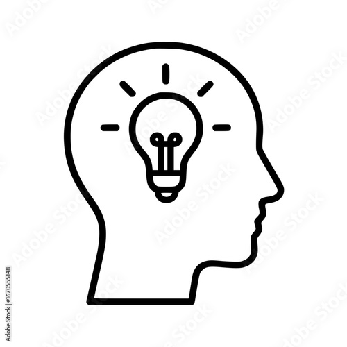 Human head profile with a lightbulb to symbolize ideas and creativity