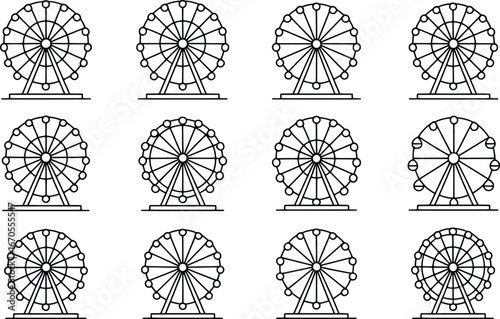Collection of ferris wheel icons in a simple line art style