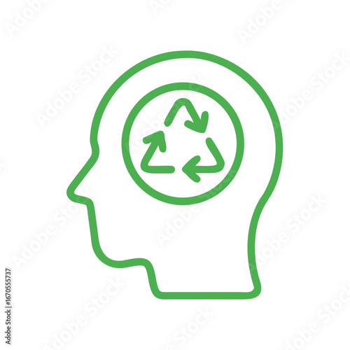 Green recycling symbol within human head silhouette illustration  