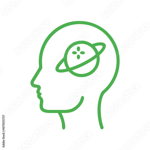 Profile silhouette with planet illustration inside the head  