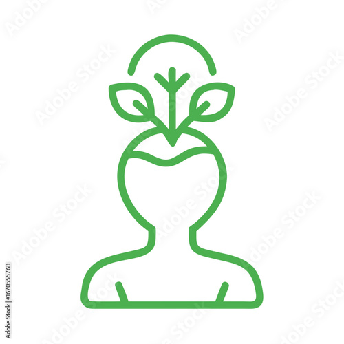 Green silhouette of a person with plant shoots symbolizing growth  