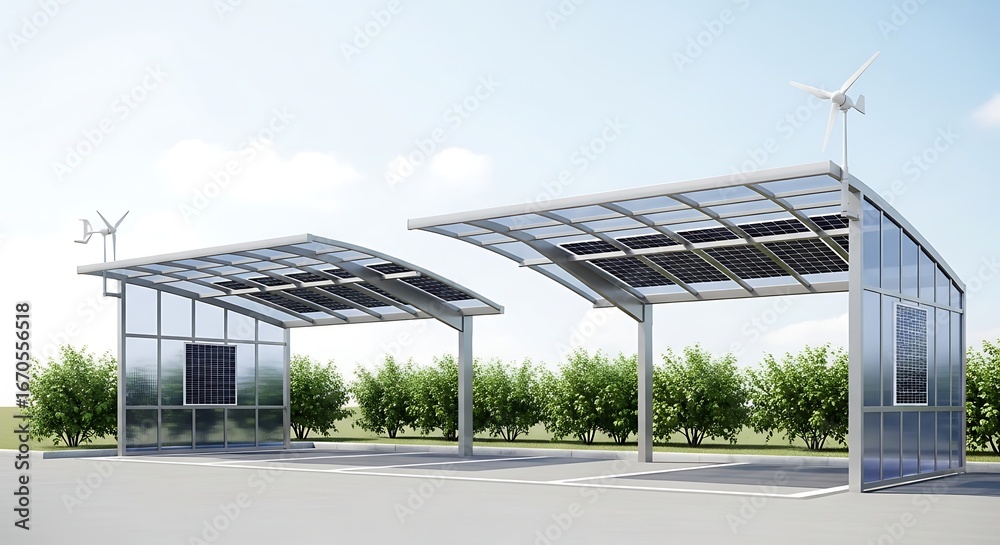 Fototapeta premium Solar Carport Shelters - Sustainable Parking Solutions.