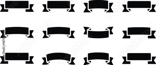 Collection of black vintage ribbon banners and labels