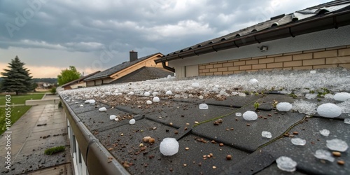 Hailstorm Damage Close-up of Hailstones on Roof, Composition,Severe Weather,Roofing,Nature,Disaster Hail damage,roofing damage