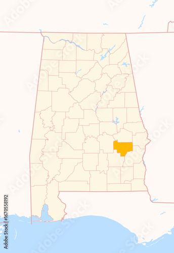 Map of the County Bullock (Alabama, US) showing the Federal State with the highlighted County