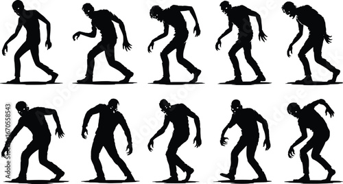 Collection of silhouetted undead figures in various walking poses