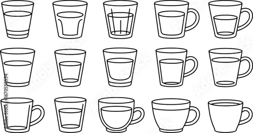 Collection of hand drawn glasses and mugs in sketchy style