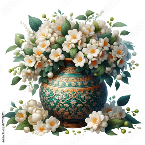 3D jasmine vase isolated on white background