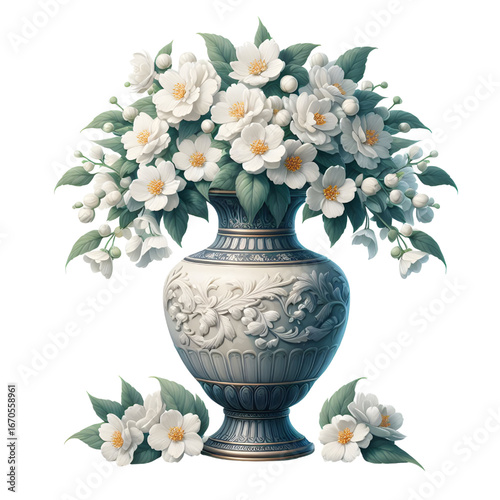 3D jasmine vase isolated on white background