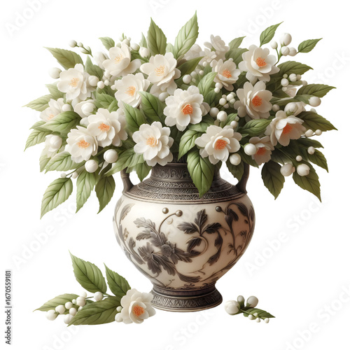 3D jasmine vase isolated on white background