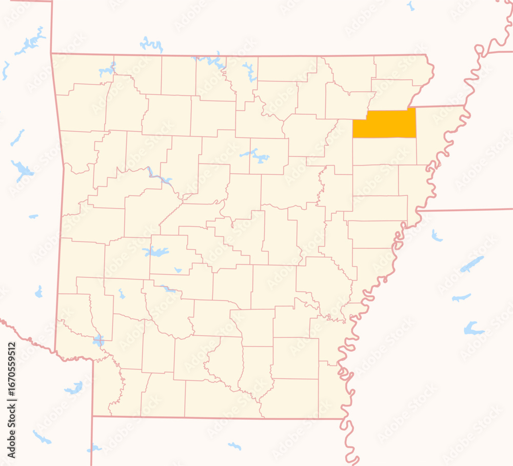 Fototapeta premium Map of the County Craighead (Arkansas, US) showing the Federal State with the highlighted County