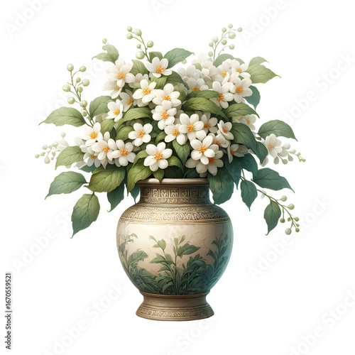 3D jasmine vase isolated on white background