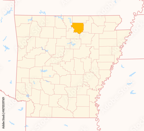 Map of the County Izard (Arkansas, US) showing the Federal State with the highlighted County