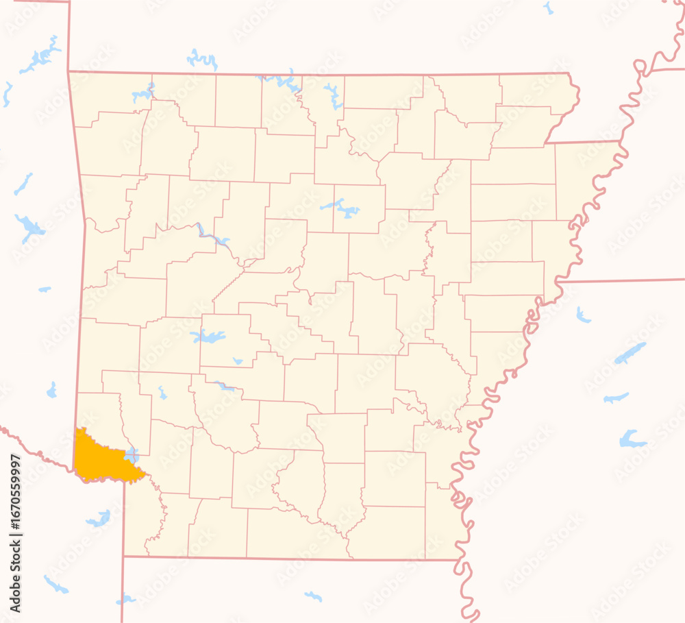 Fototapeta premium Map of the County Little River (Arkansas, US) showing the Federal State with the highlighted County