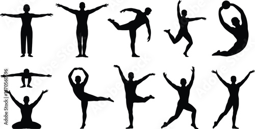 Diverse silhouettes of people in various dynamic poses