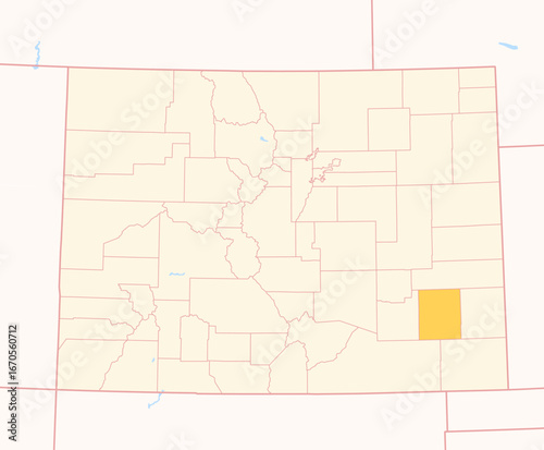 Map of the County Bent (Colorado, US) showing the Federal State with the highlighted County