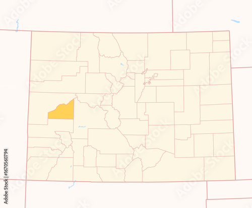 Map of the County Delta (Colorado, US) showing the Federal State with the highlighted County