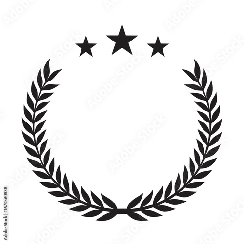 Black laurel wreath with three stars on white background award victory 1