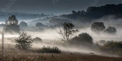 Misty Morning Landscape Hil...