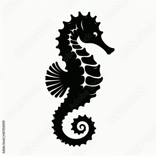 Black silhouette of a seahorse on a white background